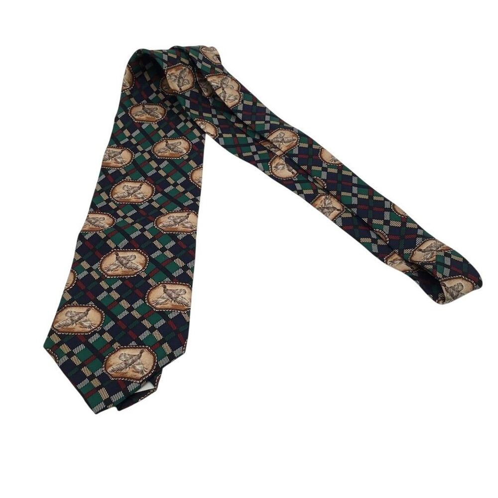 FIELD & STREAM Men's Silk Tie Multicolor Plaid Check Bird Theme‎ Classic Length